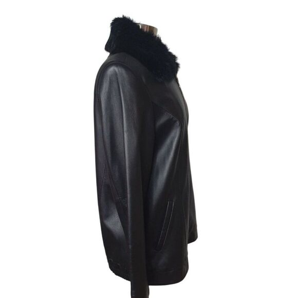 Preston & York Women's Black Genuine Lambskin Jacket Lg With Faux Fur Collar - Picture 5 of 7